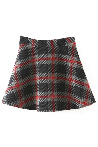 A-Line Mini Plaid Zip Side Knit Skirt