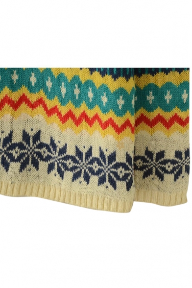 Round Neck Long Sleeve Tribal Print Sweater
