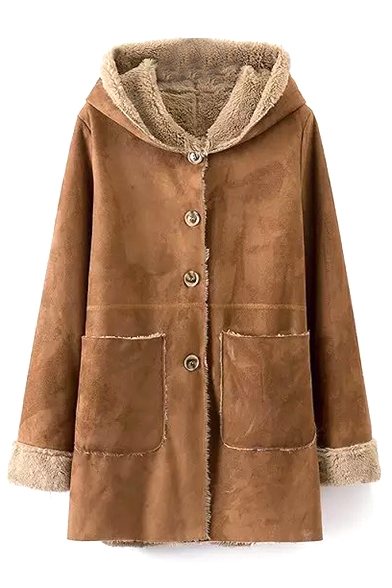 Hooded Single Breasted Long Sleeve Plain Coat