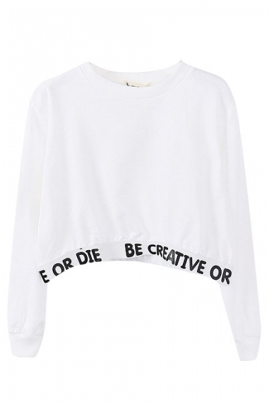 Long Sleeve Letter Print Cropped Sweatshirt - Beautifulhalo.com