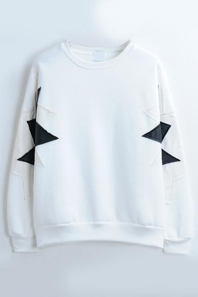 Patchwork Long Sleeve Round Neck Pullover Sweatshirt