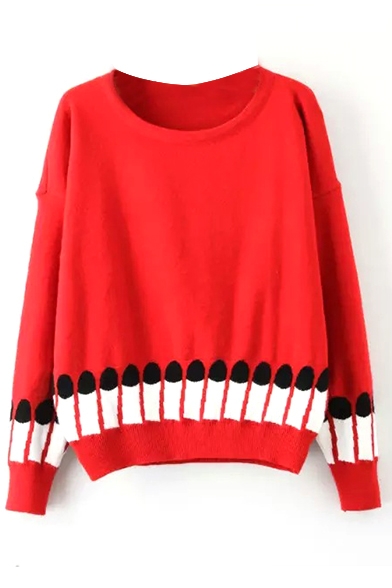 Round Neck Finger Nail Print Long Sleeve Sweater