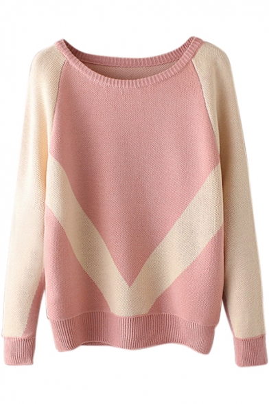 Scoop Neck Long Sleeve Color Block Sweater
