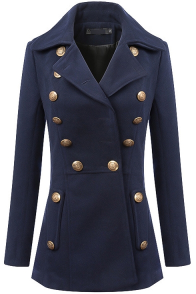 Single Breasted Button Detail Long Sleeve Notched Lapel Coat