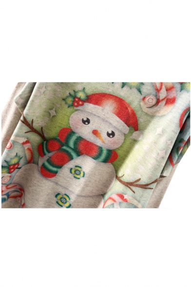 Christmas Snowman Print Scoop Neck Long Sleeve Sweater