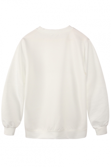 White Three Alien Print Long Sleeve Sweatshirt
