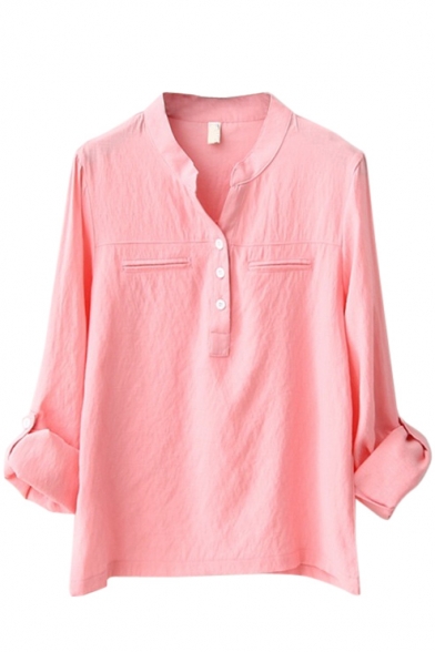 Pink Long Sleeve Button Detail Blouse