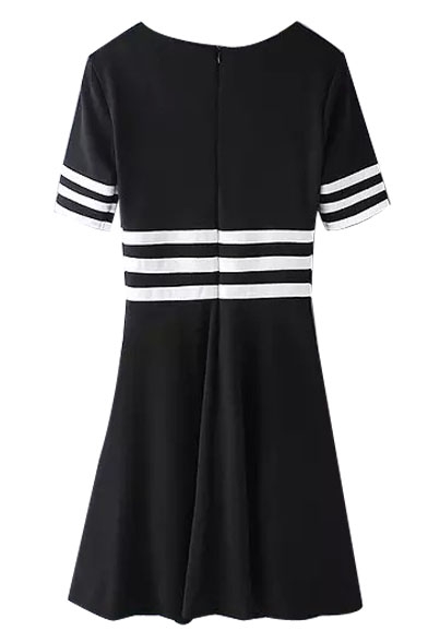 Stripe Trims Short Sleeve Color Block Midi Dress