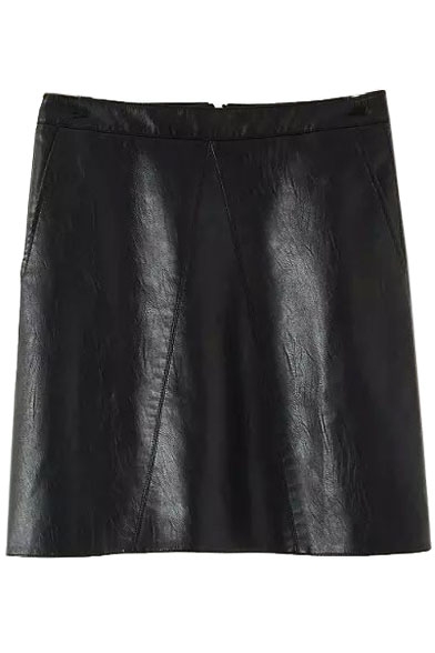 Zipper Back Bodycon PU Plain Mini Skirt - Beautifulhalo.com