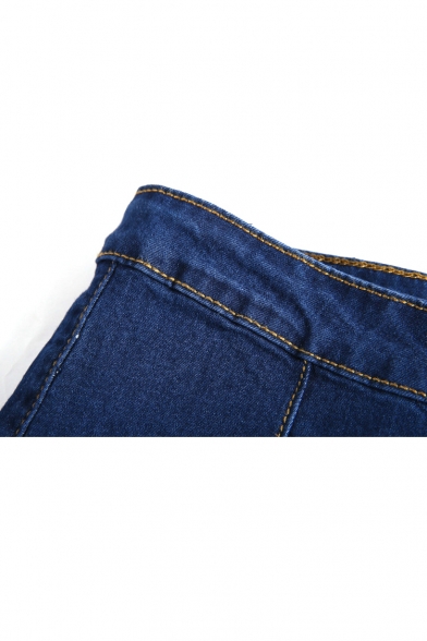 Plain Zipper Fly Double Pockets Jeans