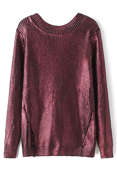 V-Neck Long Sleeve Plain Gilded Long Sweater
