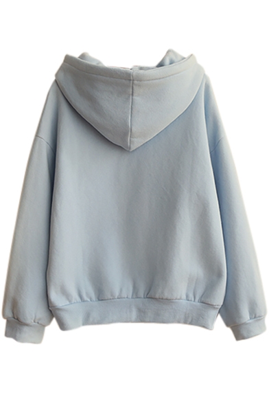 Plain Hooded Long Sleeve Sweatshirt with Drawstring