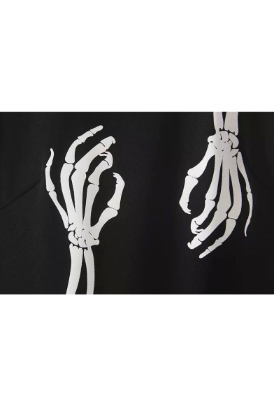Round Neck Long Sleeve Skeleton Hands Print Dress