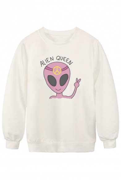 White Long Sleeve Alien Queen Print Sweatshirt