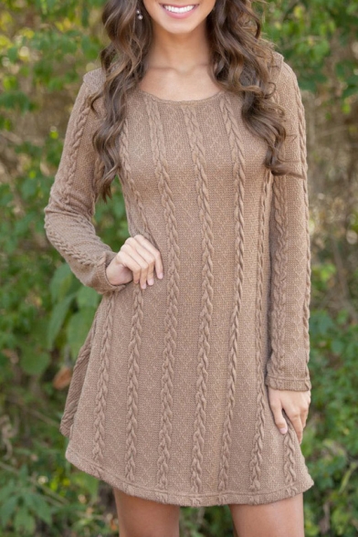 Cable Knit Long Sleeve Round Neck Dress