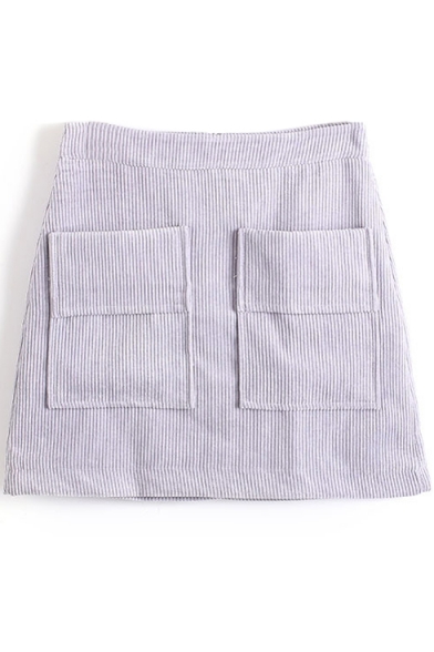 Zip Back Bodycon Mini Double Pockets Plain Skirt