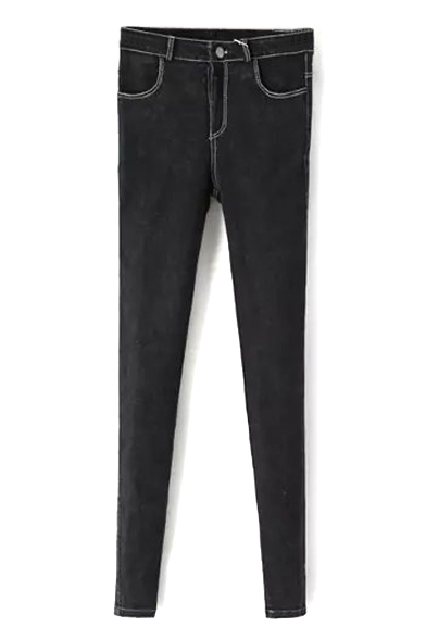 Midi Waist Skinny Black Zipper Fly Jeans