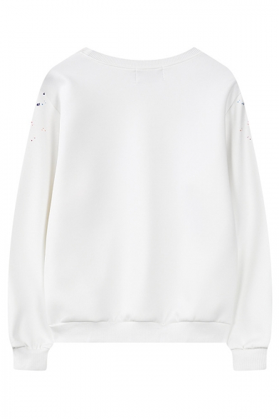 Round Neck Bird Print Long Sleeve Sweatshirt