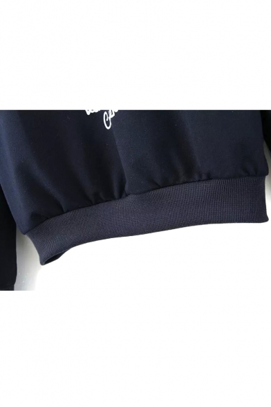 Scoop Neck Long Sleeve Navy Print Sweatshirt