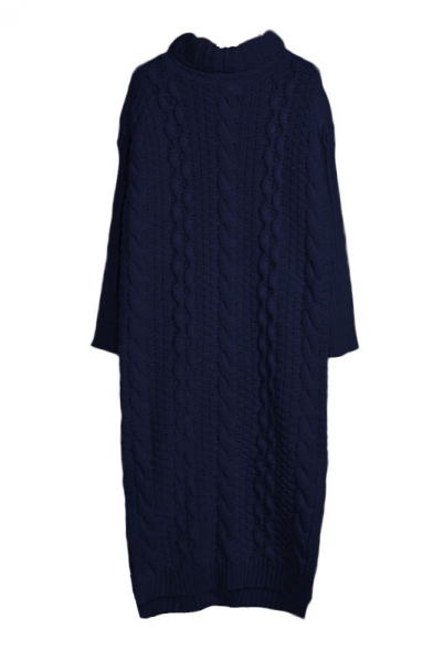 Turtleneck Long Sleeve Plain Long Knit Dress