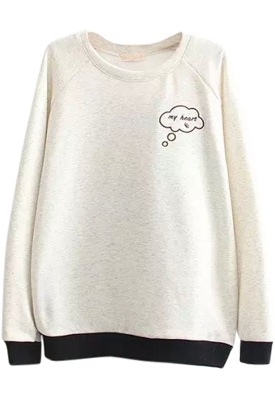 Color Block Back Letter Embroidery Round Neck Sweatshirt
