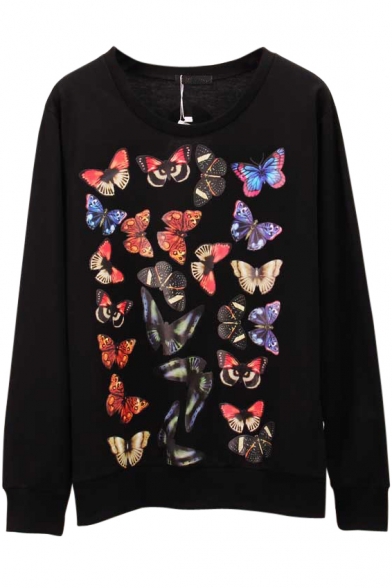 Butterfly Print Back Long Sleeve Sweatshirt