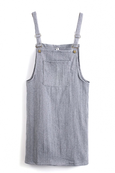 Plain Pocket Detail Tweed Midi Overall Dress