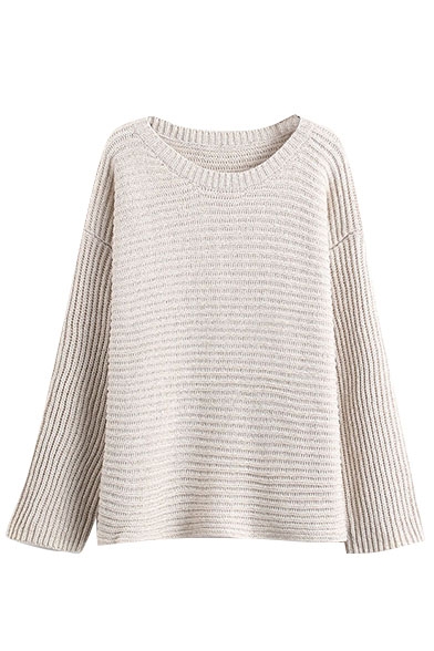 Round Neck Long Sleeve Plain Pullover Sweater