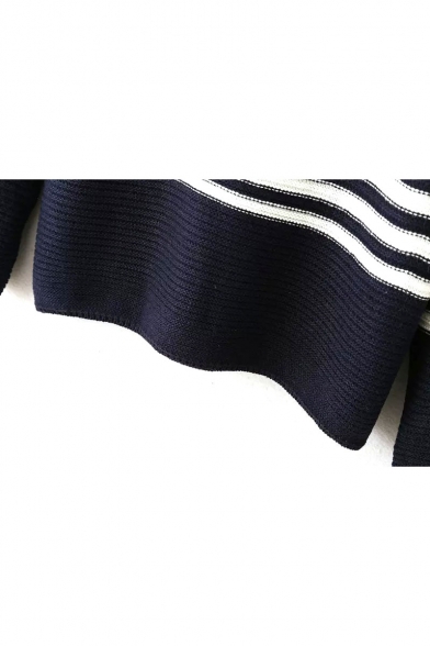Round Neck Raglan Sleeve Stripe Trims Sweater