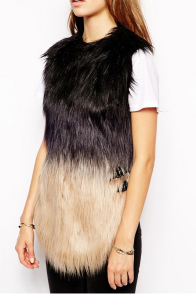 Single Breasted Sleeveless Ombre Fur Vest