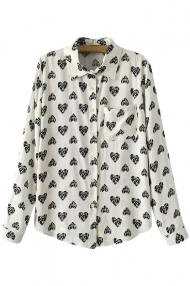 heart print button up shirt