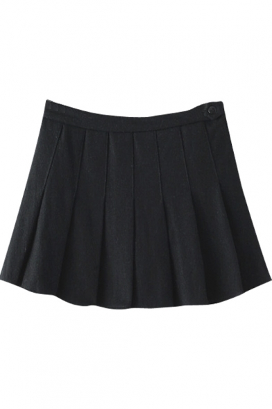 Plain Pleated Tweed Zip Side A-Line Min Skirt - Beautifulhalo.com