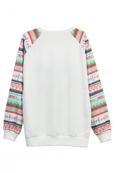 White Geometric & Cut Dog Print Raglan Sleeve Sweatshirt