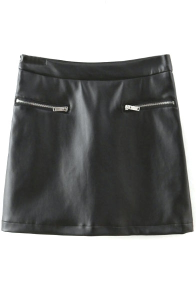 Plain High Waist Zipper Detail Bodycon PU Mini Skirt
