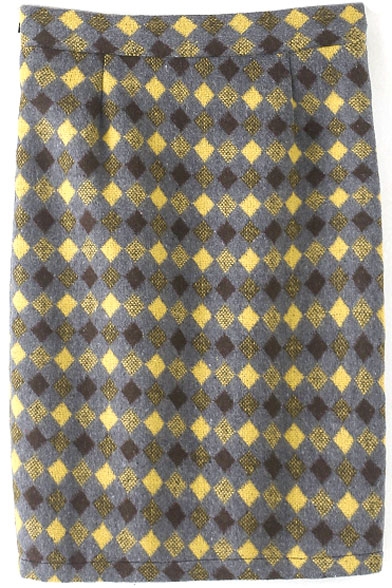 Rhombus Geometric Print Plaid Tube Tweed Skirt
