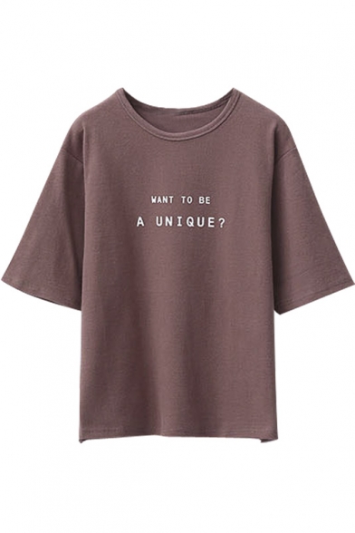 Short Sleeve Letter Print Round Neck Pullover Loose Tee