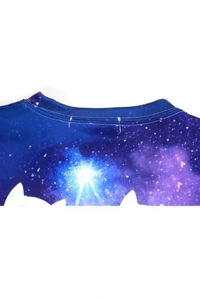 Galaxy & Cat Print Round Neck Long Sleeve Loose Sweatshirt