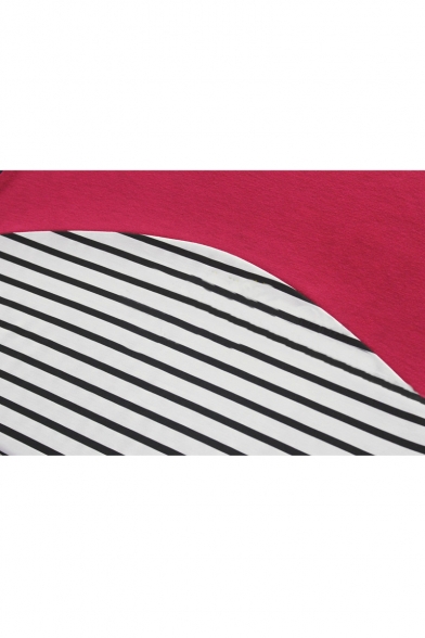 Round Neck Color Block Stripe Trims Dip Hem Midi Dress