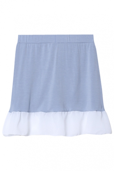 Elastic Waist Chiffon Patchwork Color Block Short Skirt