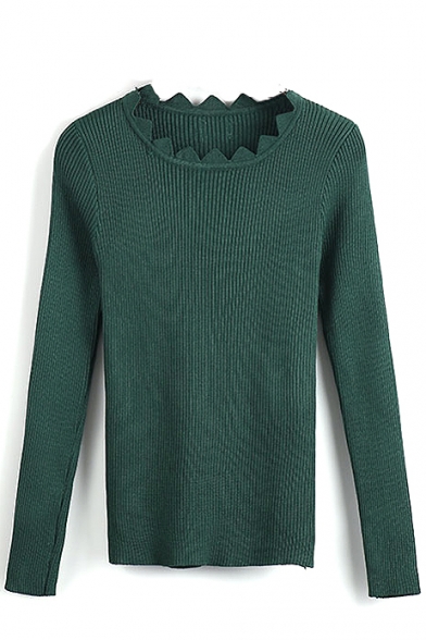 Gear Neck Plain Long Sleeve Bodycon Sweater