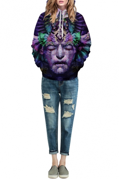 Purple Character 3D Print Hooded Pockets Pullover Sweatshirt