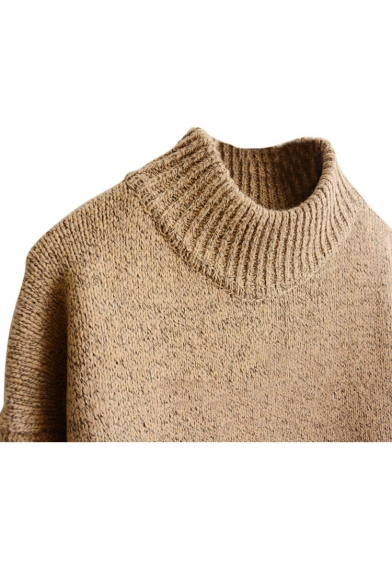 High neck Plain Turn Up Cuff Thicken Longline Sweater