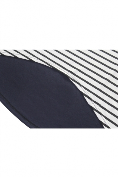 Round Neck Color Block Stripe Trims Dip Hem Midi Dress