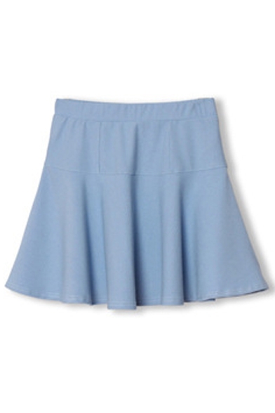 Elastic Waist Ruffle Hem A-Line Mini Plain Skirt