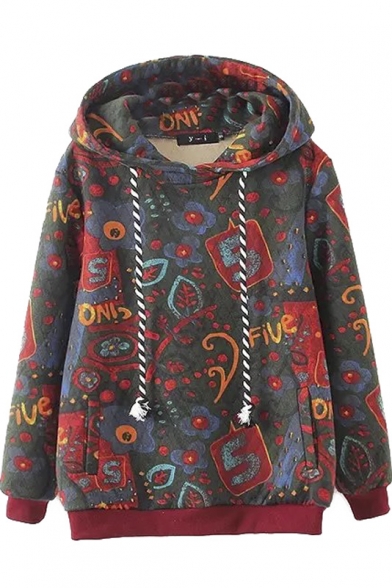 Colorful Floral Graffiti Hooded Long Sleeve Sweatshirt - Beautifulhalo.com