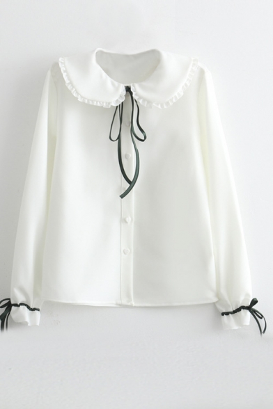 Doll Collar Button Down Bow Tie Detail White Shirt