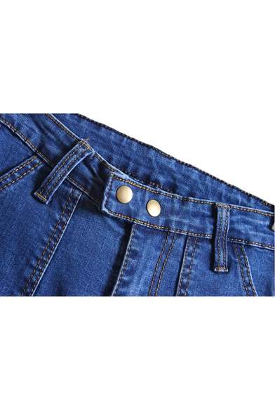 High Waist Pockets Double Buttons Plain Skinny Jeans