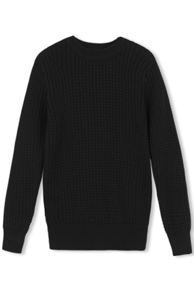 Round Neck Long Sleeve Plain Pullover Sweater