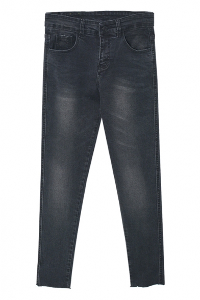 Black Washed Old Stretch Tapered Zipper Fly Jeans