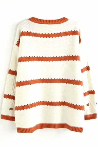 Color Block Stripes Tree Print Long Sleeve Sweater